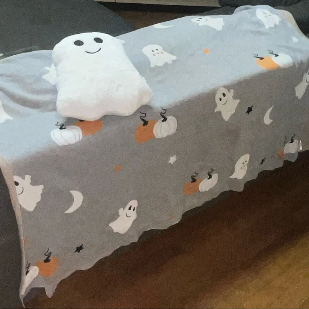 💕Halloween Fall Ghost / Pumpkin Throw Blanket & Cute Ghost Pillow Plush Toy 💕